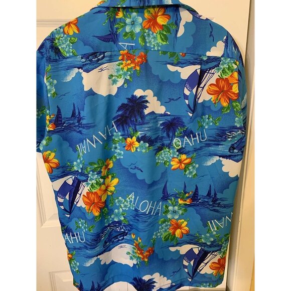 VINTAGE MADE IN HAWAII 60s‎ 70s HAWAIIAN Button SHIRT Men’s Sz L Blue - Picture 8 of 8